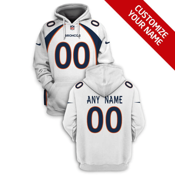 Men's Denver Broncos Active Player Custom 2021 White Pullover Hoodie